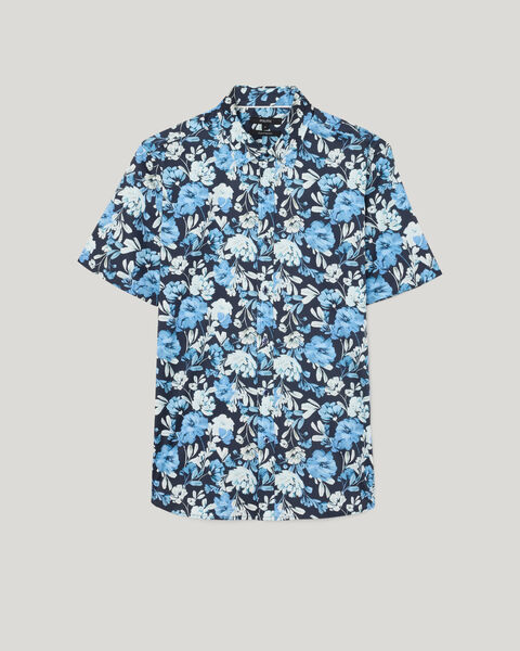 Painted Floral Short Sleeve Shirt, Blue, hi-res